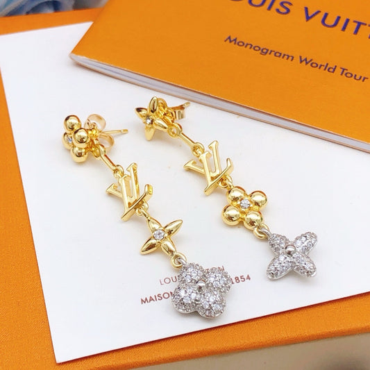 Geometric Emblem Stud Earrings in Gold-Tone – Design 040 main product view