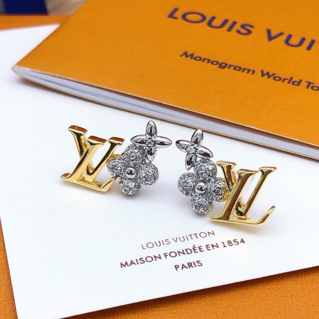 Geometric Emblem Stud Earrings in Silver-Tone – Silver Detail – Design 005 front product view