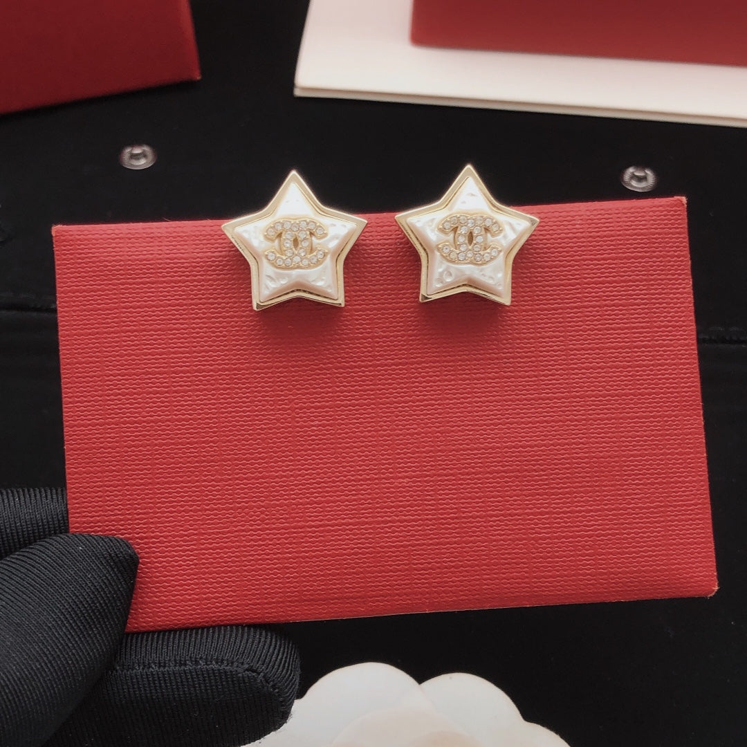 Star Stud Earrings in Gold-Tone – Star Detail – Design 005 front product view