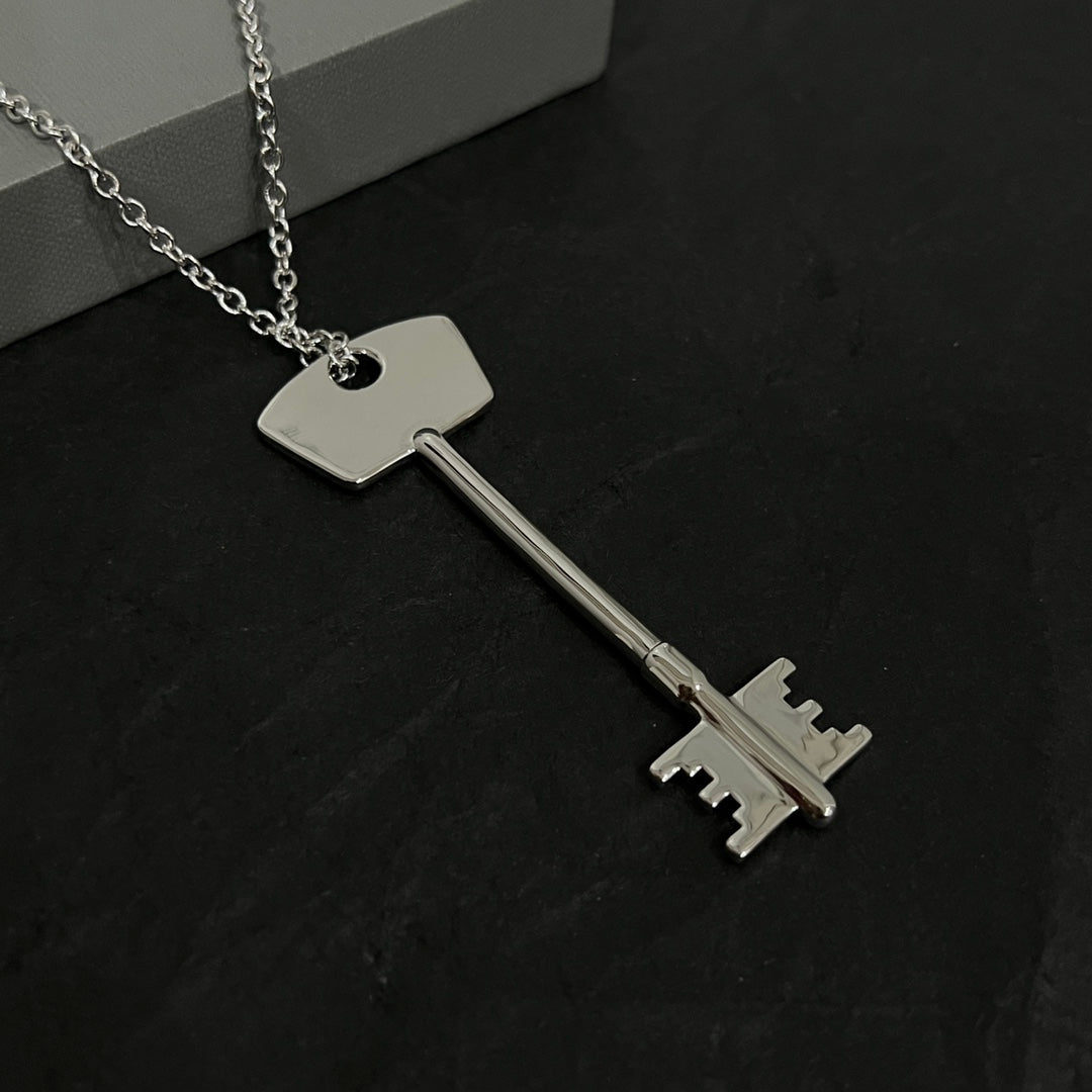 Geometric Emblem Pendant Necklace in Polished Metal-Tone – Design 086 detail view