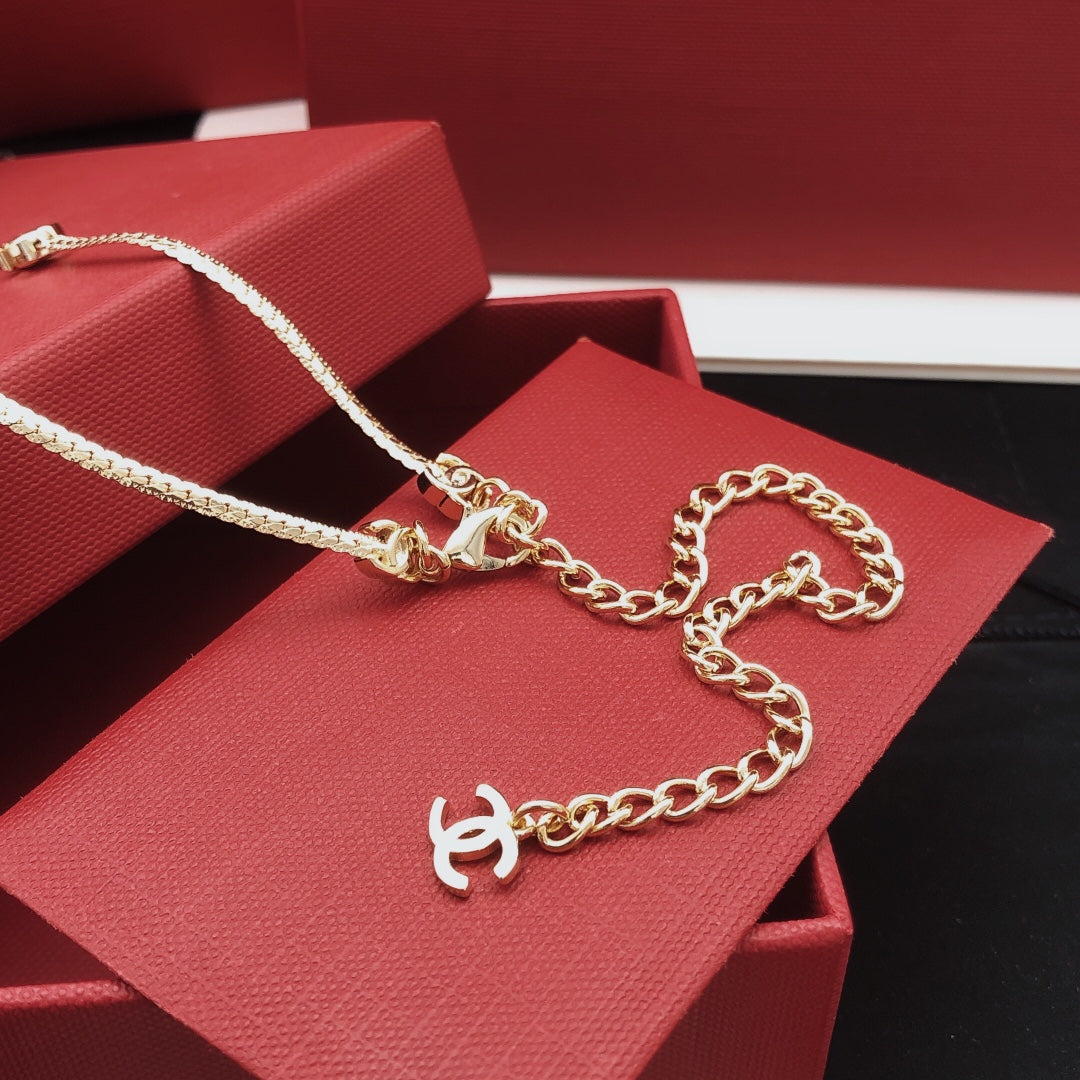Signature Emblem Pendant Necklace in Gold-Tone – Design 039 front product view