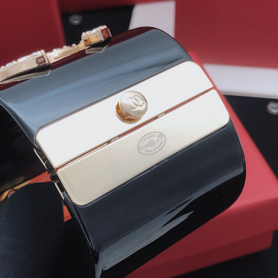 Signature Emblem Bangle in Gold-Tone – Black Detail – Design 004 styled product view