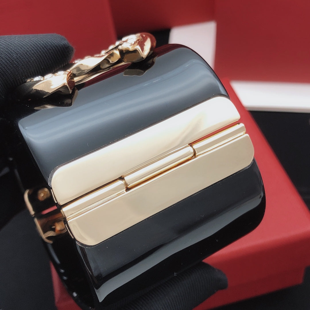 Signature Emblem Bangle in Gold-Tone – Black Detail – Design 003 styled product view