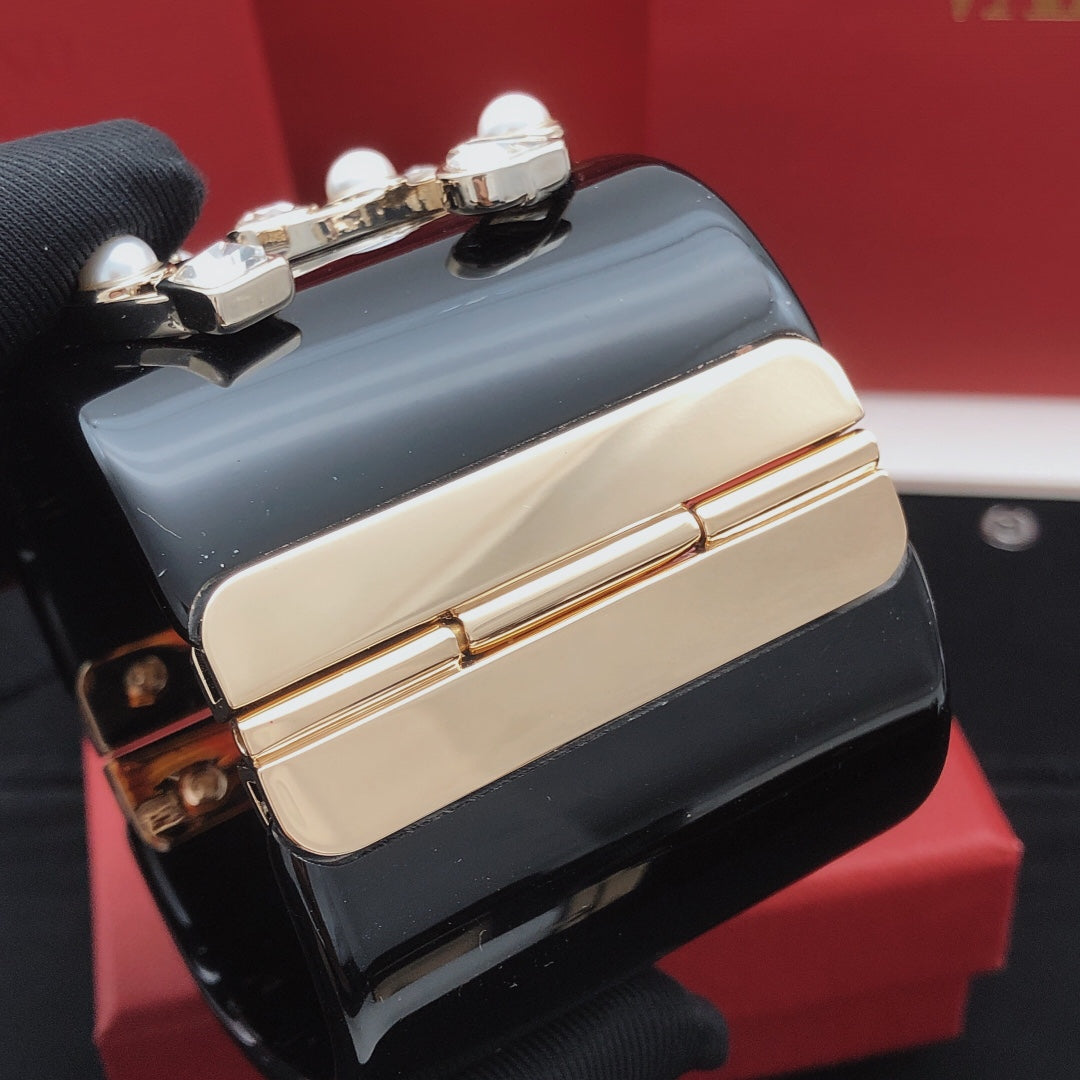 Signature Emblem Bangle in Gold-Tone – Black Detail – Design 002 styled product view