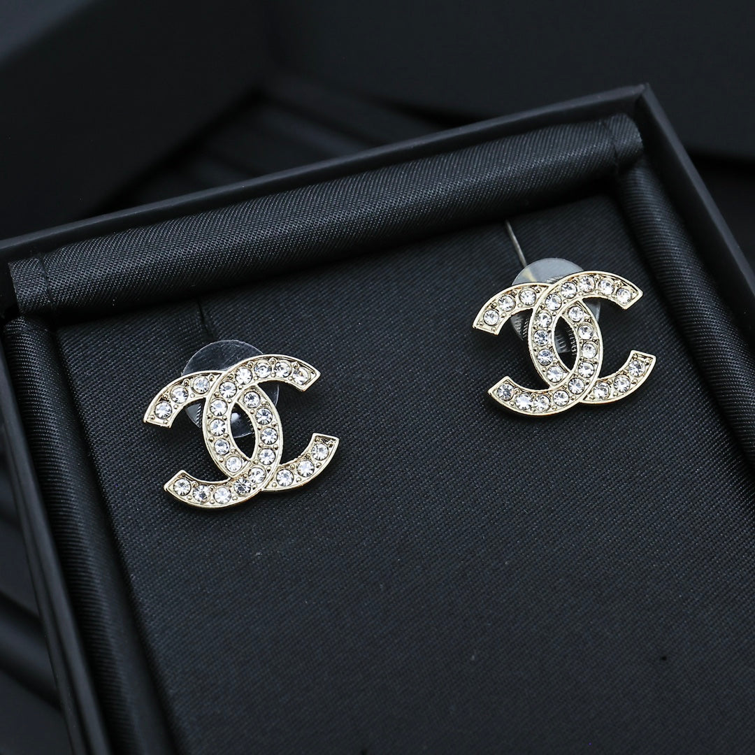 Double-C Emblem Crystal-Accent Stud Earrings – Design 030 styled product view