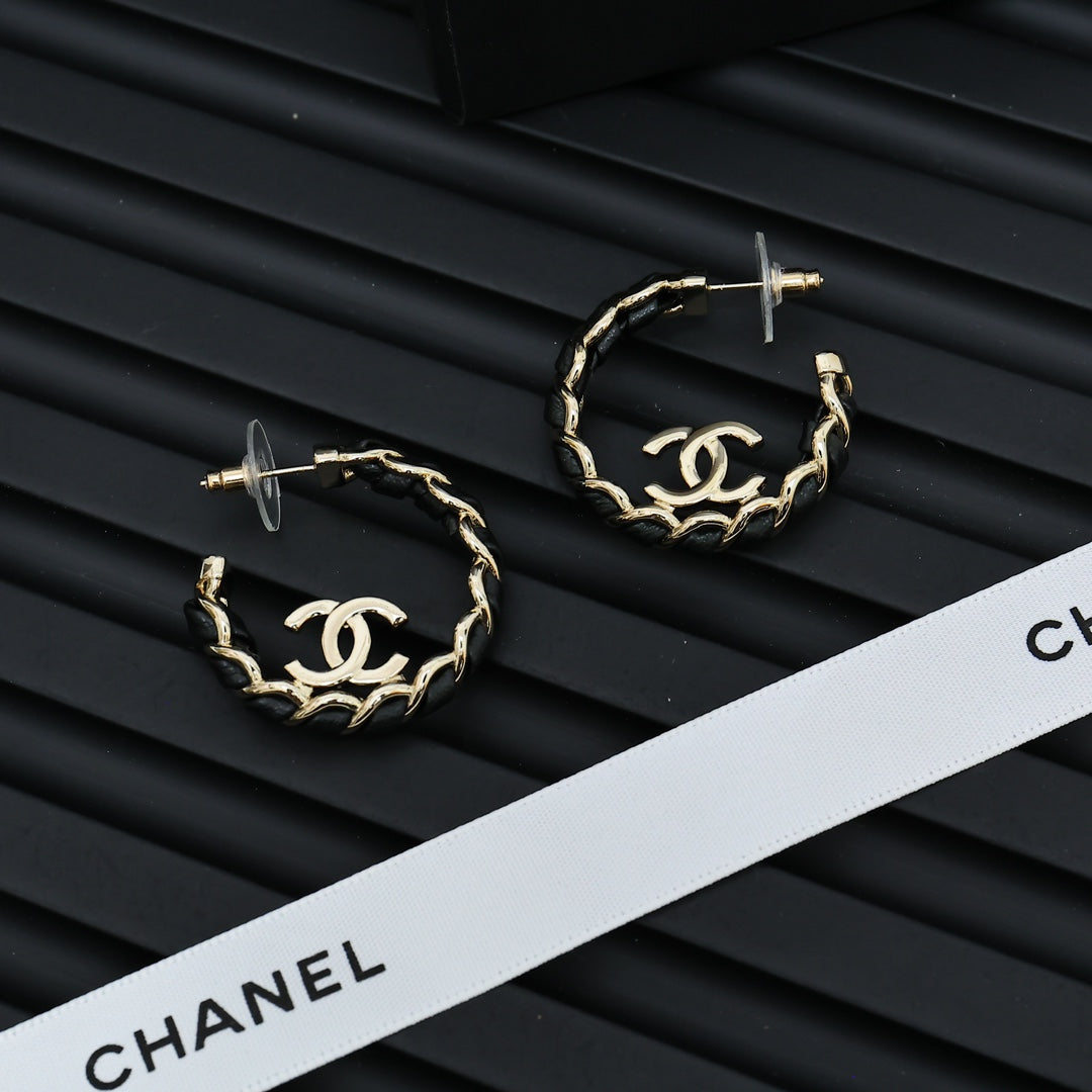 Double-C Emblem Statement Earrings in Gold-Tone – Black Detail – Design 003 styled product view
