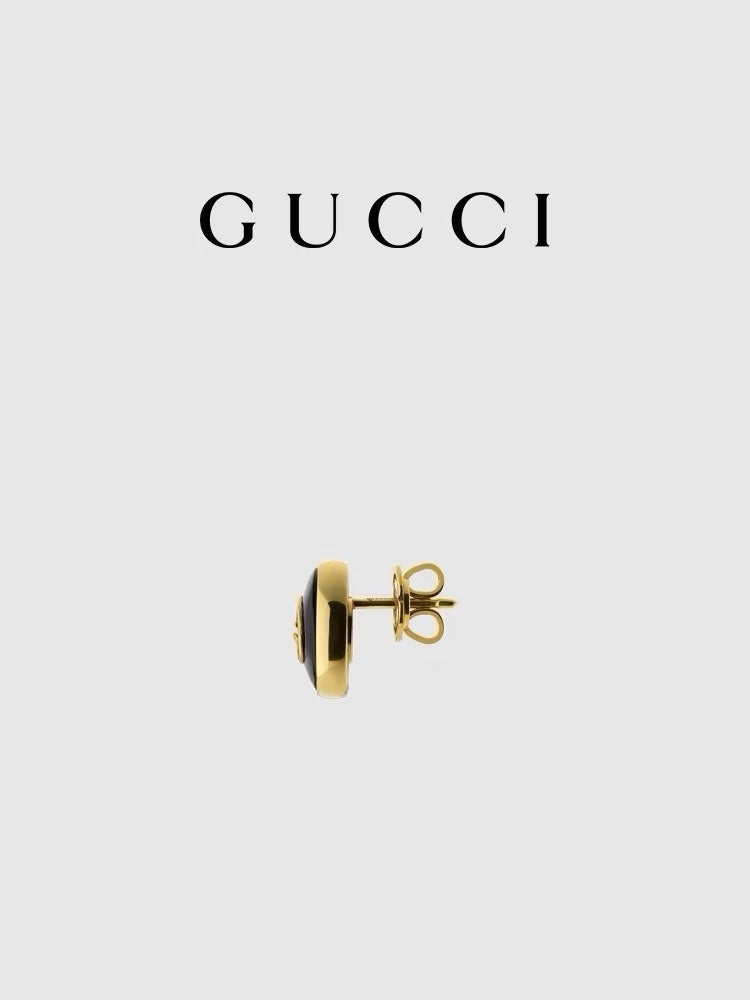 Double-G Emblem Stud Earrings in Polished Metal-Tone – Design 031 front product view