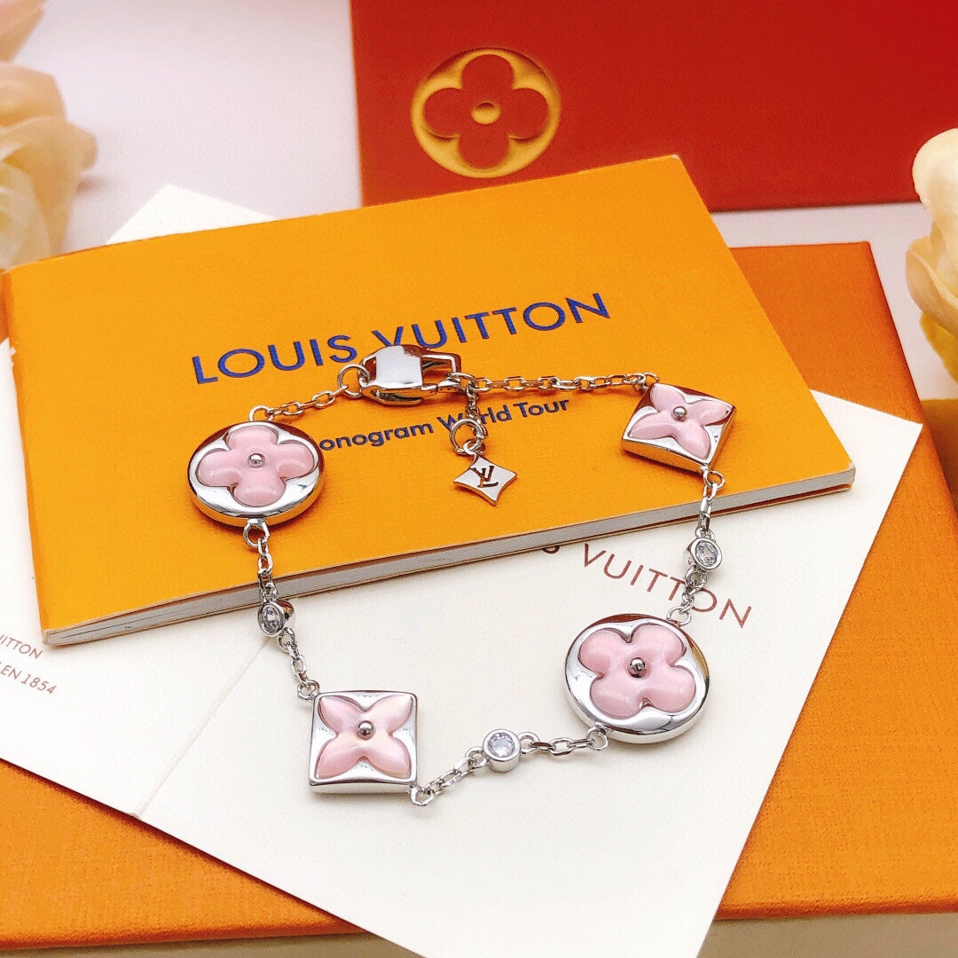 Geometric Emblem Bracelet in Gold-Tone – Pink Detail – Design 005 main product view