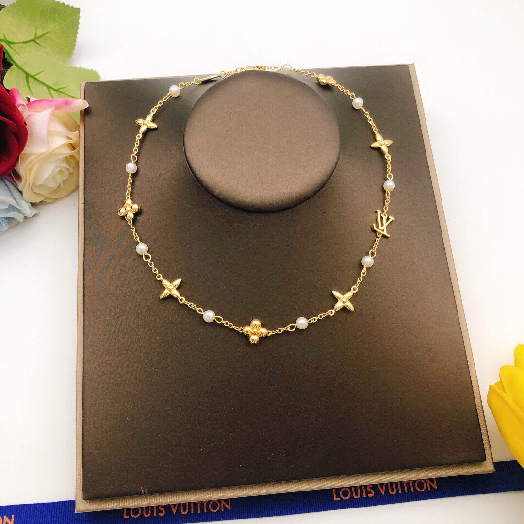 Floral Pendant Necklace in Gold-Tone – Pearl Detail main product view