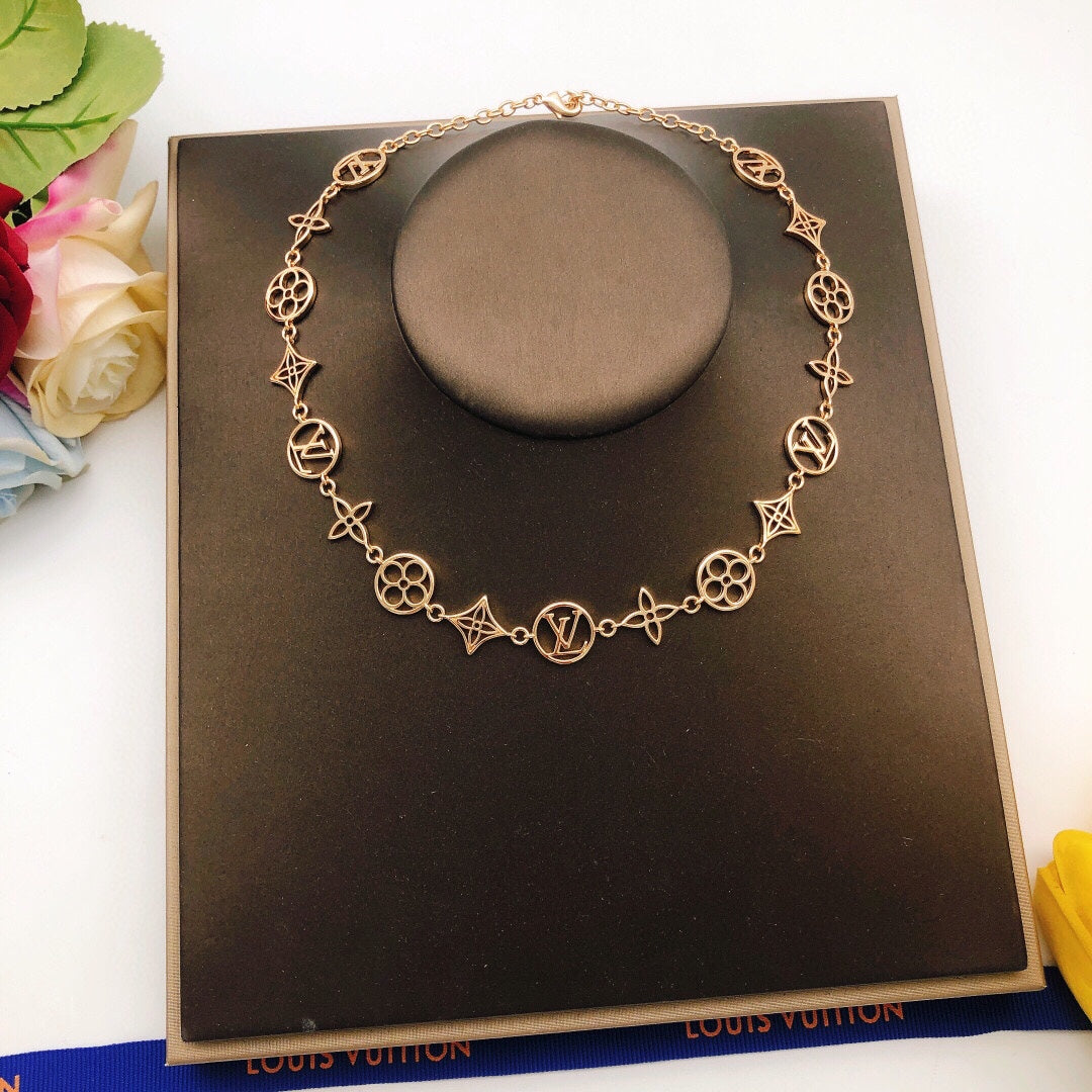 Geometric Emblem Pendant Necklace in Rose-Gold-Tone – Rose Gold Detail – Design 014 styled product view