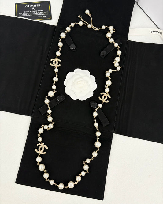 Double-C Emblem Pearl-Detail Pendant Necklace – Pearl Detail – Design 071 main product view