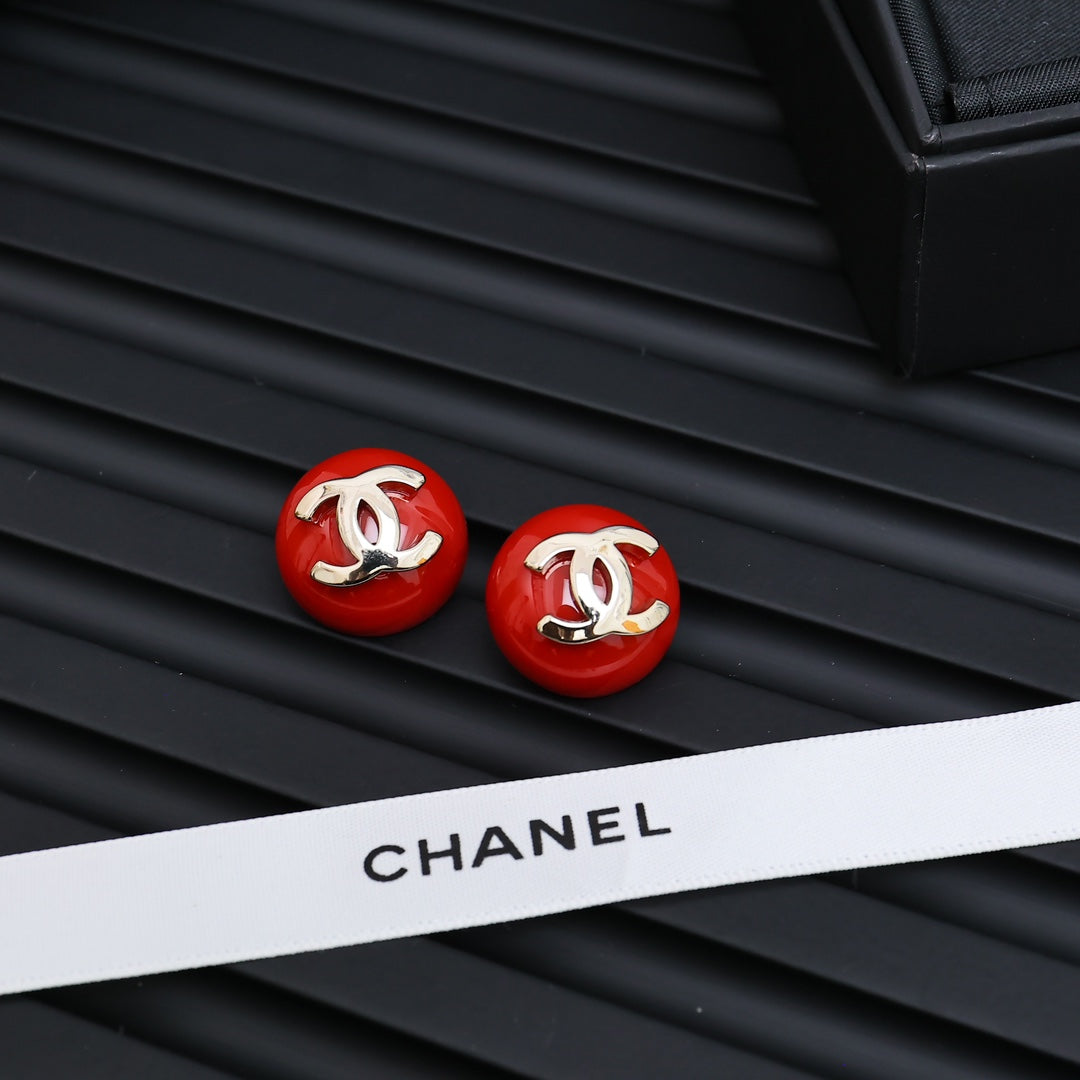Signature Emblem Stud Earrings in Polished Metal-Tone – Red Detail main product view