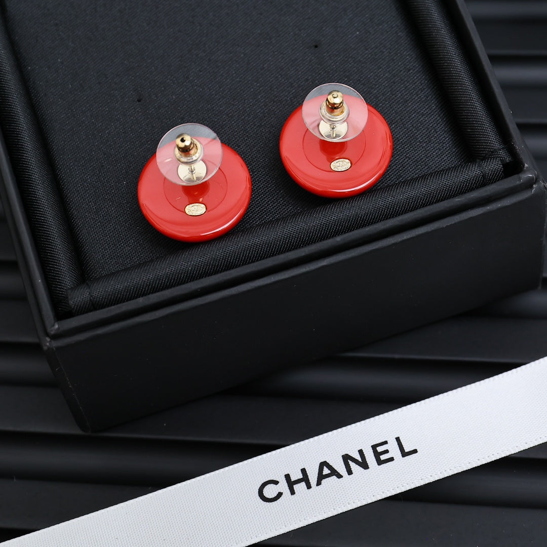 Signature Emblem Stud Earrings in Polished Metal-Tone – Red Detail side detail