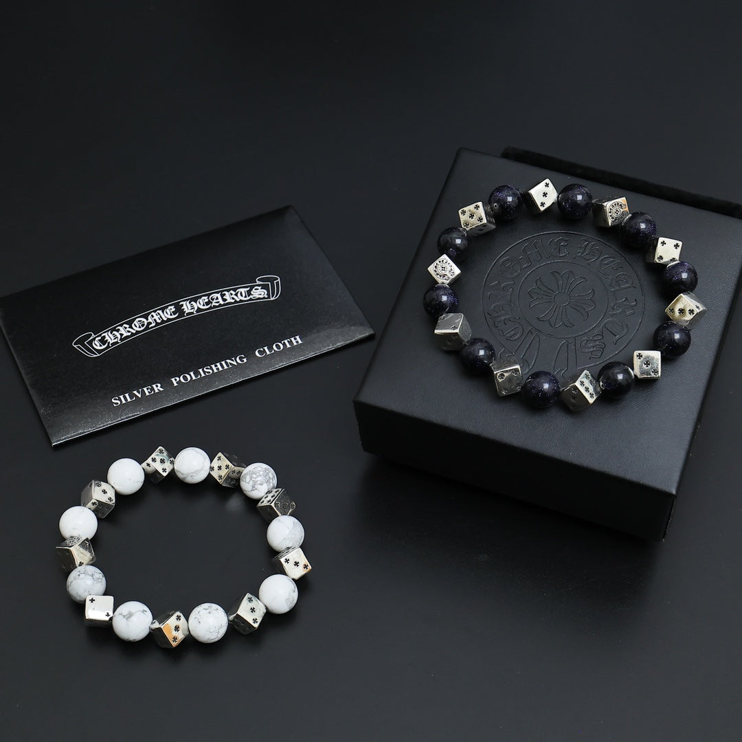 Gothic Emblem Beaded Bracelet in Antique Silver-Tone – Design 10 main product view