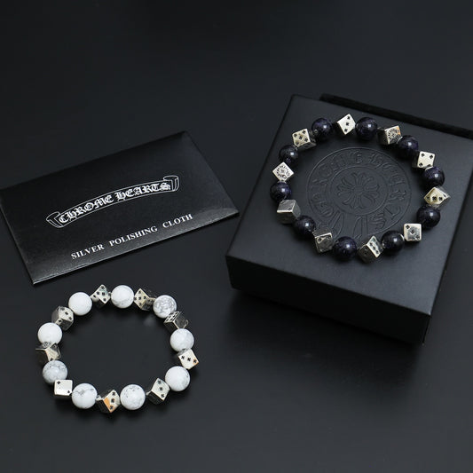 Gothic Emblem Beaded Bracelet in Antique Silver-Tone – Design 10 main product view
