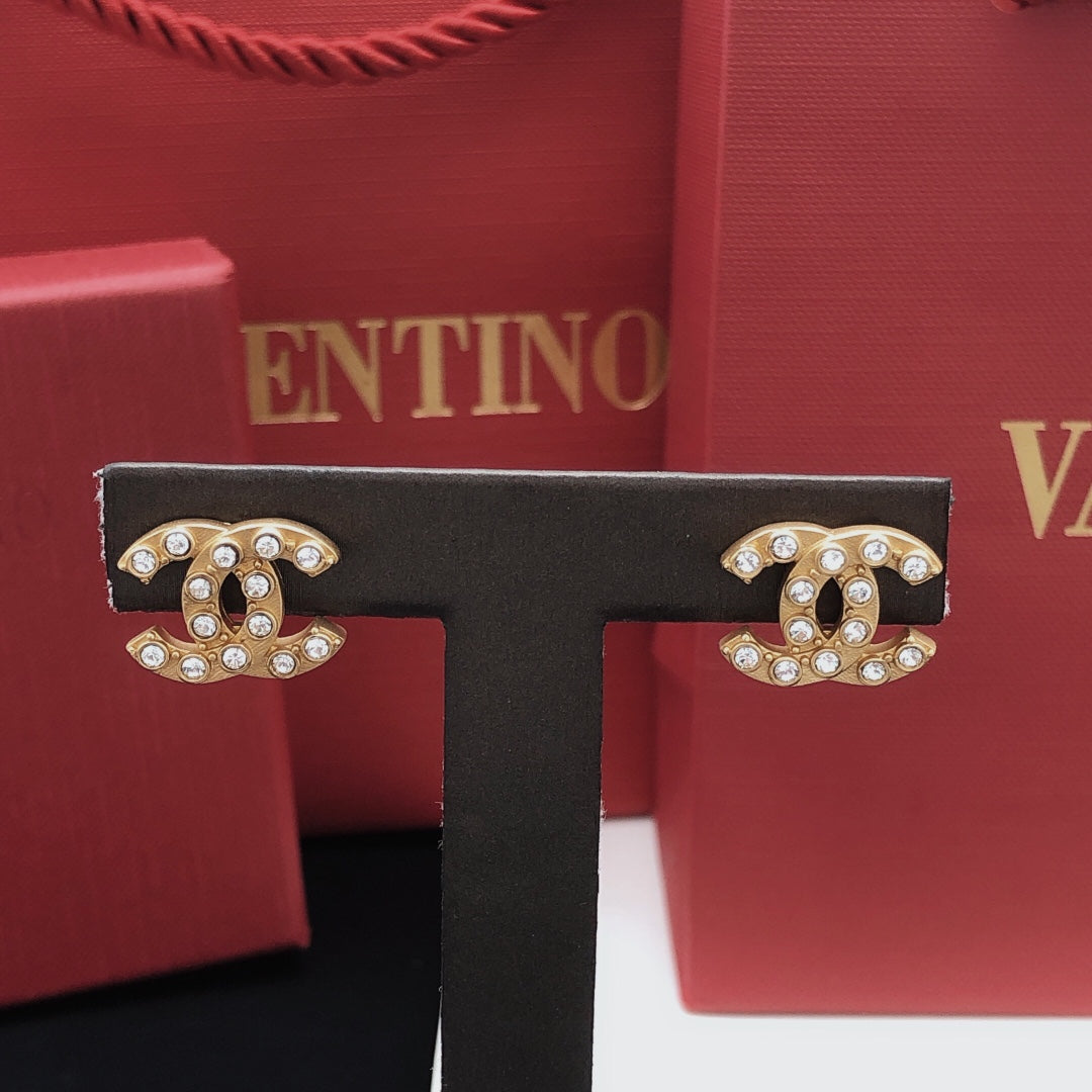 Signature Emblem Crystal-Accent Stud Earrings – White Detail detail view