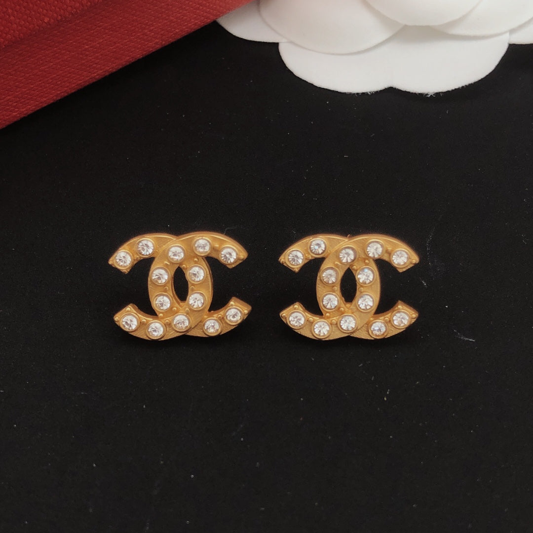 Signature Emblem Crystal-Accent Stud Earrings – White Detail front product view