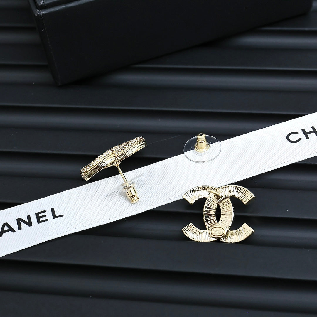 Double-C Emblem Crystal-Accent Stud Earrings – Design 048 front product view