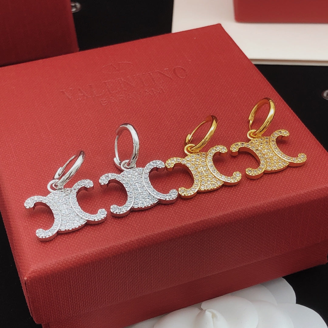Signature Emblem Crystal-Accent Drop Earrings close-up view