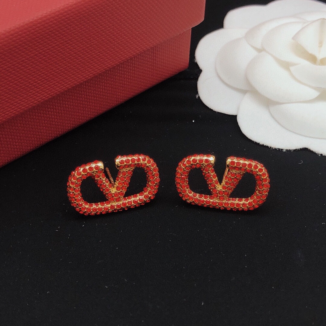V Emblem Crystal-Accent Stud Earrings – Design 07 main product view