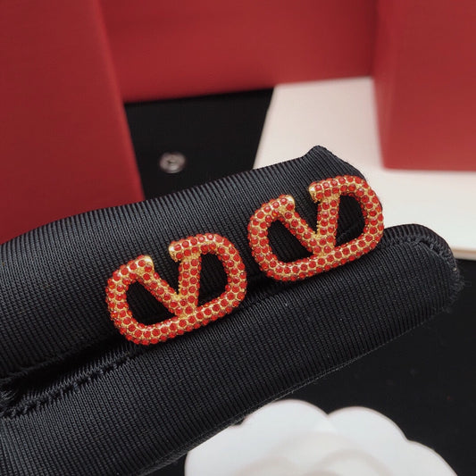V Emblem Crystal-Accent Stud Earrings – Design 07 main product view