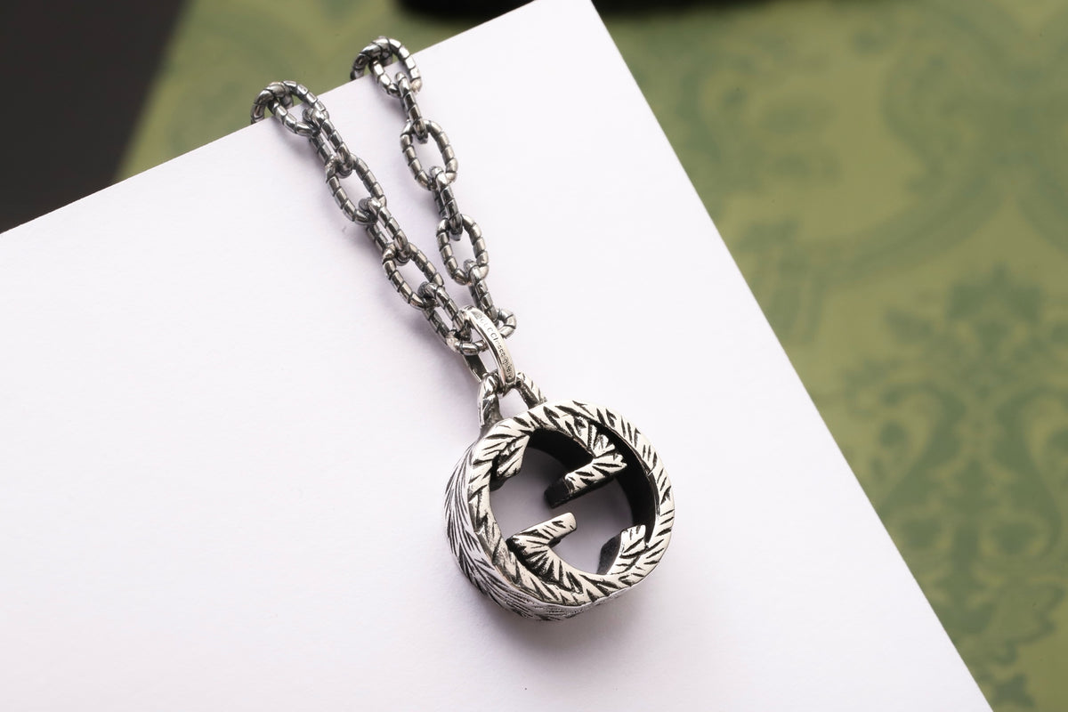 Geometric Emblem Pendant Necklace in Polished Metal-Tone – Design 009 side detail