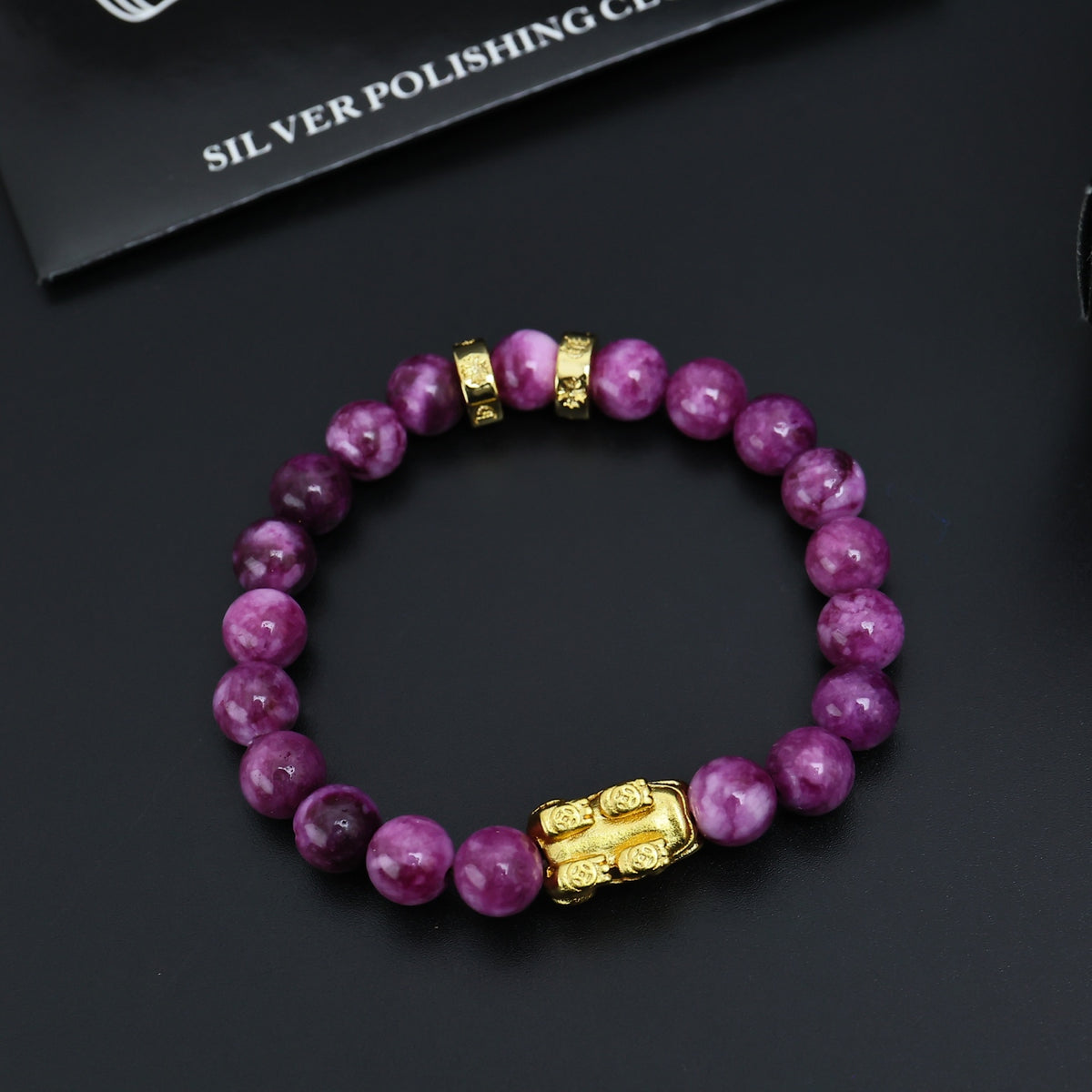 Gothic Emblem Beaded Bracelet in Antique Silver-Tone – Design 20 front product view