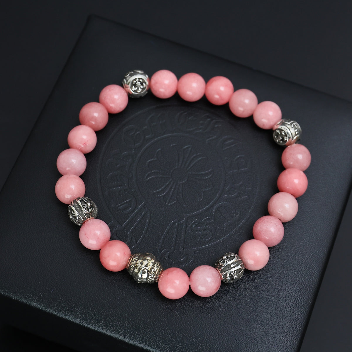 Gothic Emblem Beaded Bracelet in Antique Silver-Tone – Design 23 close-up detail