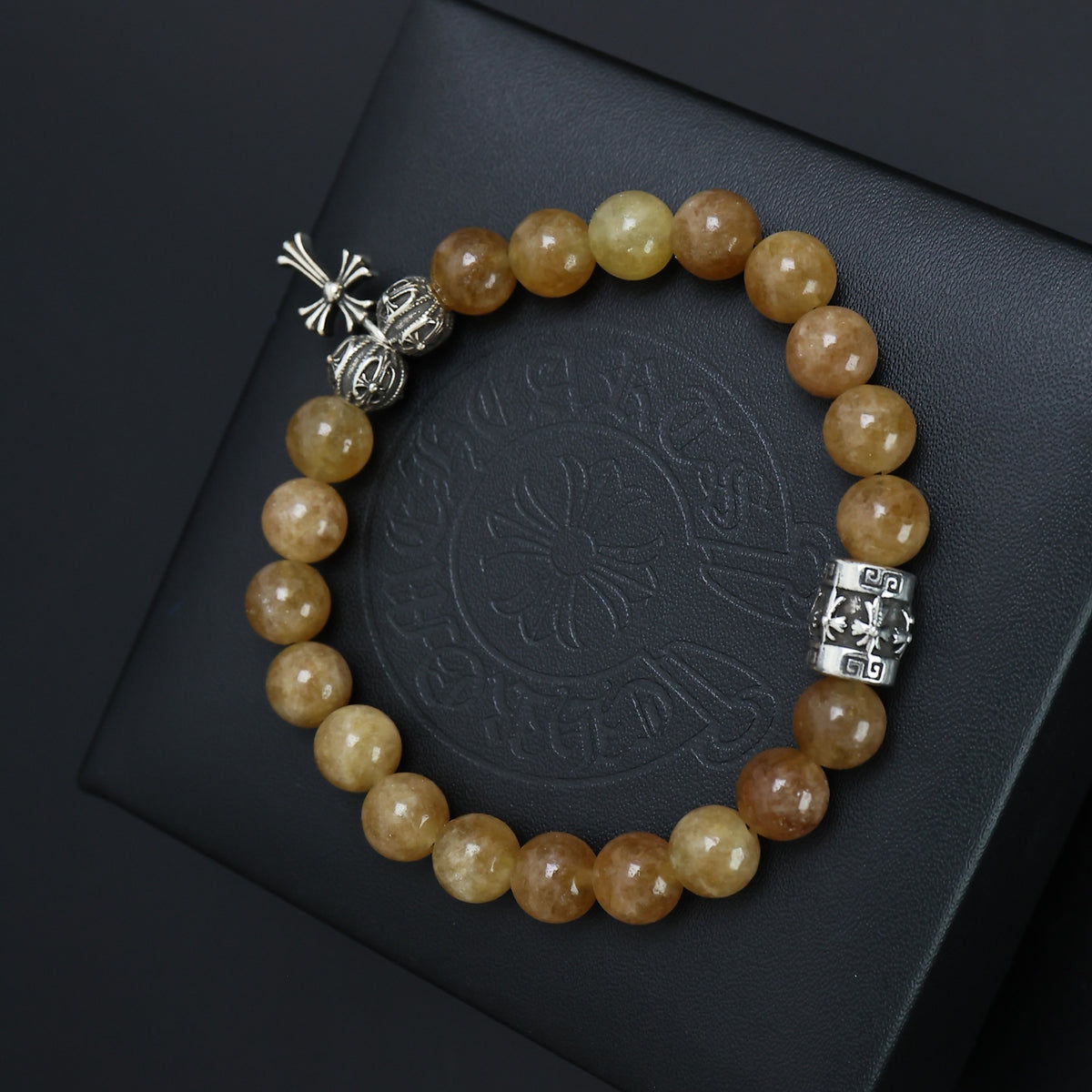 Gothic Emblem Beaded Bracelet in Antique Silver-Tone – Design 23 detail view