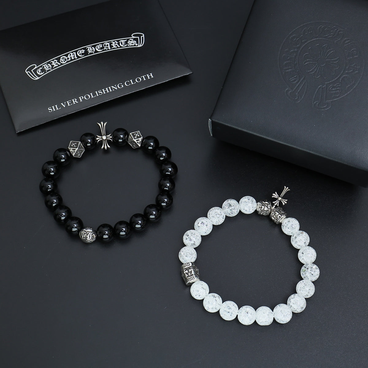 Gothic Emblem Beaded Bracelet in Antique Silver-Tone – Design 25 main product view