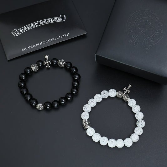 Gothic Emblem Beaded Bracelet in Antique Silver-Tone – Design 25 main product view