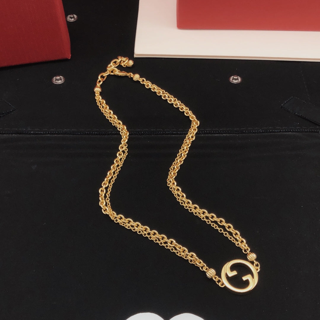 Geometric Emblem Pendant Necklace in Gold-Tone – Design 008 styled product view