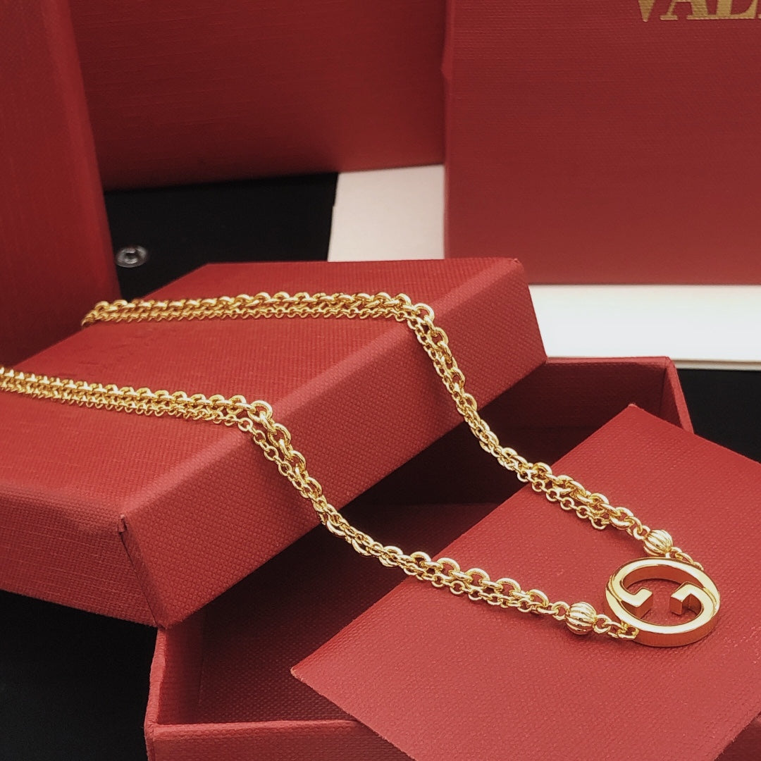 Geometric Emblem Pendant Necklace in Gold-Tone – Design 008 main product view