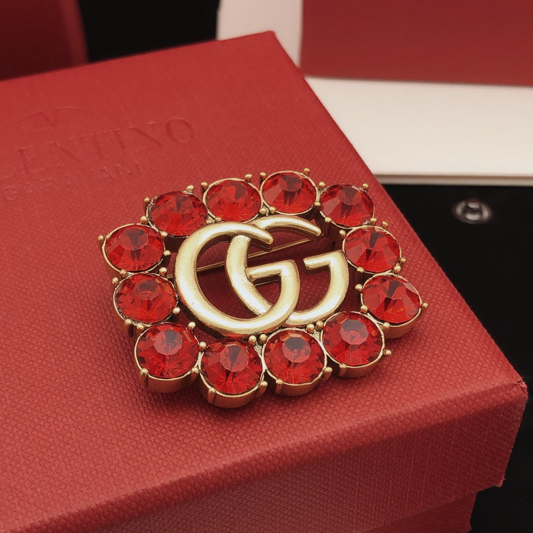 Geometric Emblem Brooch in Gold-Tone side detail