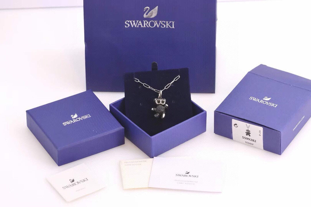 Teddy Bear Pendant Necklace in Black-Tone main product view