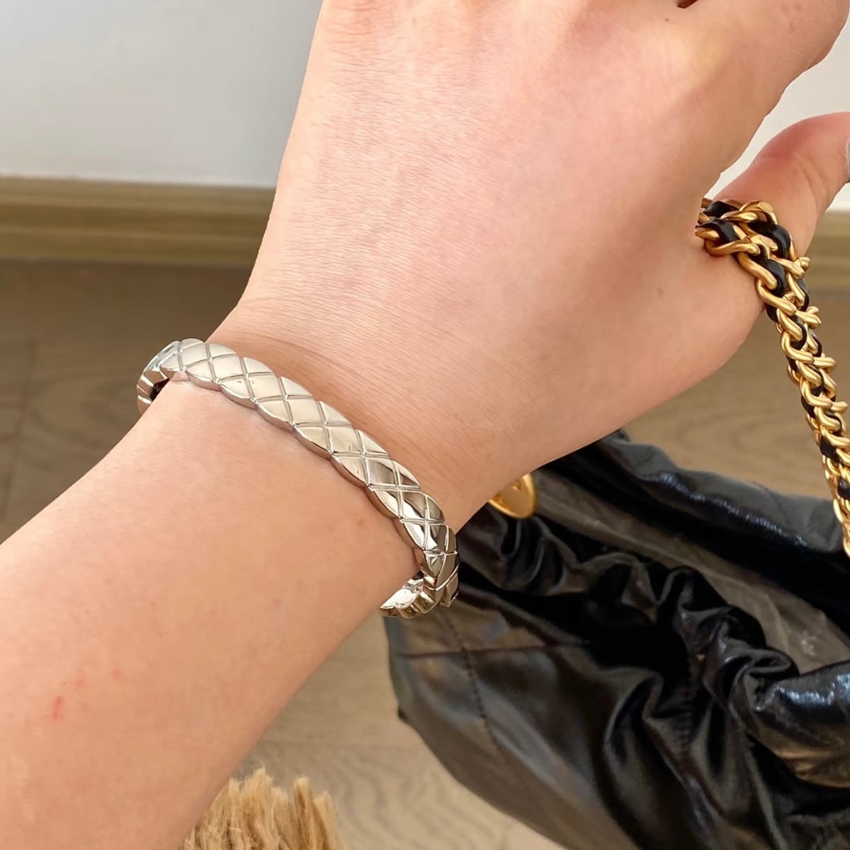 Signature Emblem Bangle in Gold-Tone – Design 008 detail view