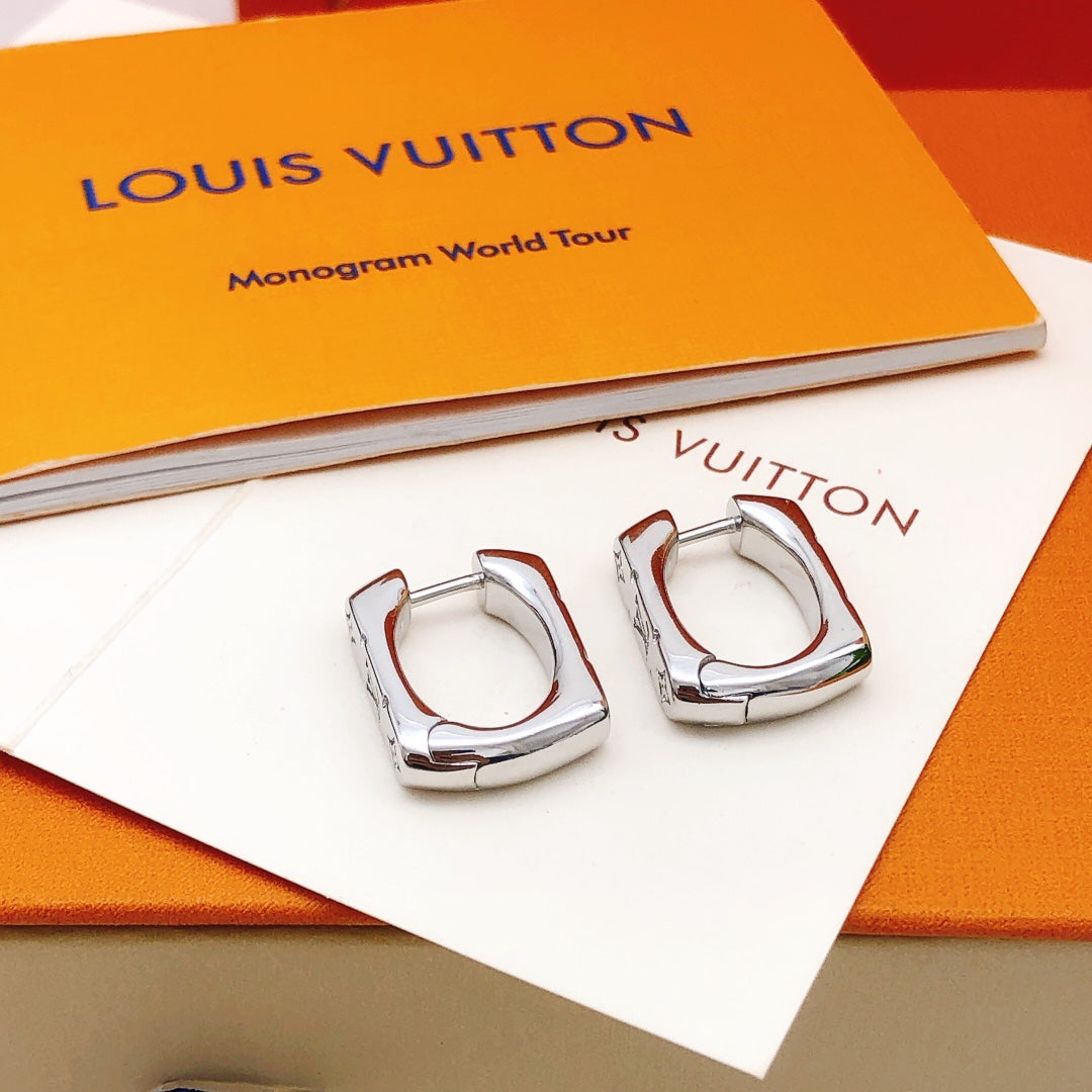 Geometric Emblem Statement Earrings in Silver-Tone – Silver Detail – Design 003 front product view