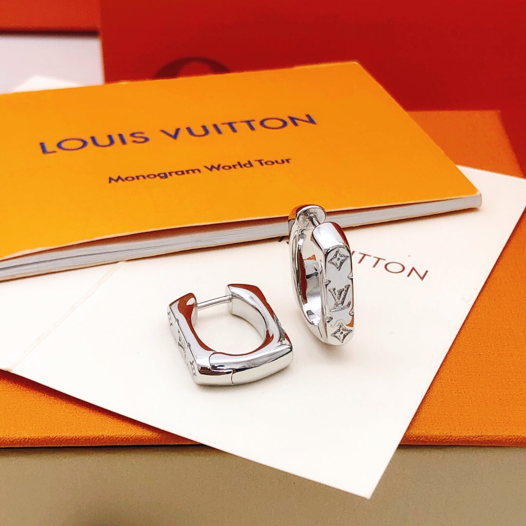 Geometric Emblem Statement Earrings in Silver-Tone – Silver Detail – Design 003 main product view