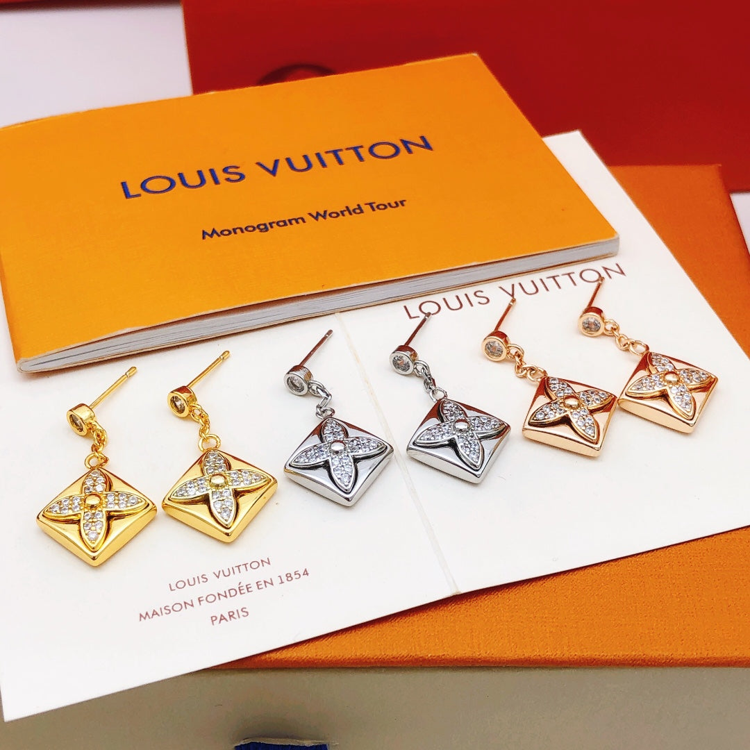 Geometric Emblem Stud Earrings in Gold-Tone – Design 036 styled product view