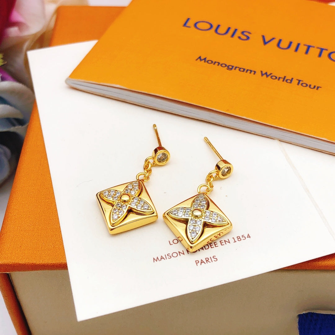 Geometric Emblem Stud Earrings in Gold-Tone – Design 036 main product view