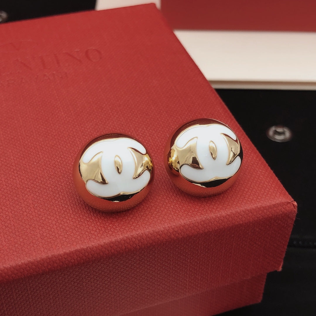 Round Stud Earrings in Gold-Tone – White Detail main product view