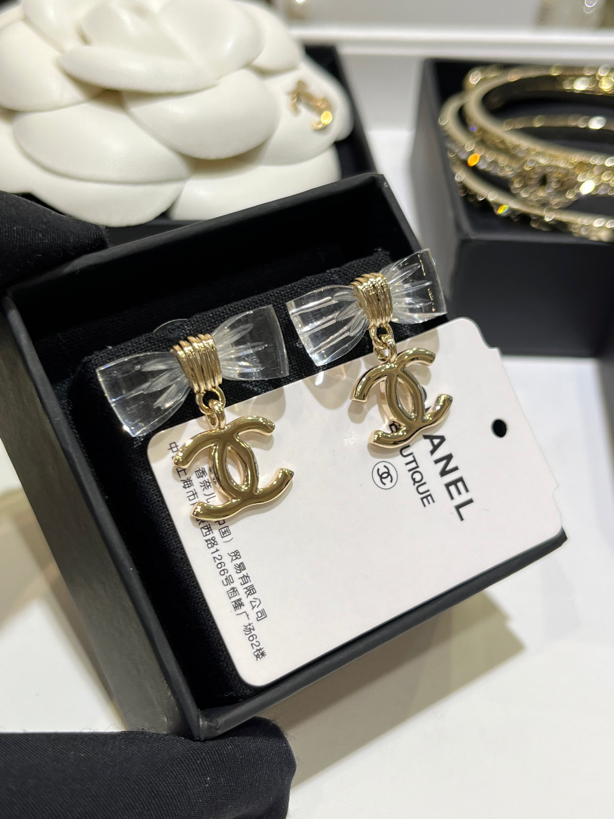 Double-C Emblem Stud Earrings in Gold-Tone – Design 010 side detail