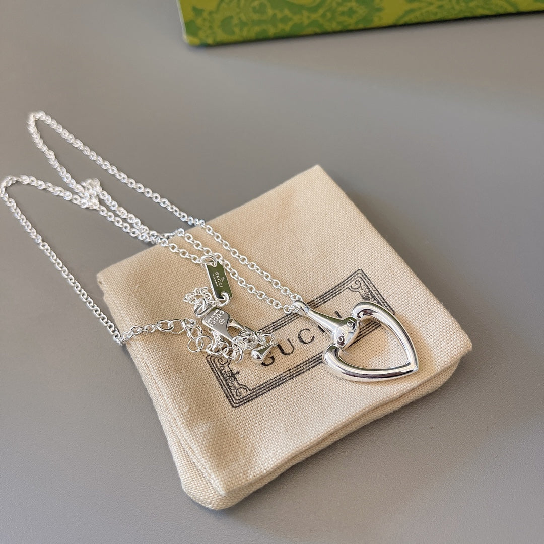 Heart Pendant Necklace in Polished Metal-Tone – Design 001 detail view