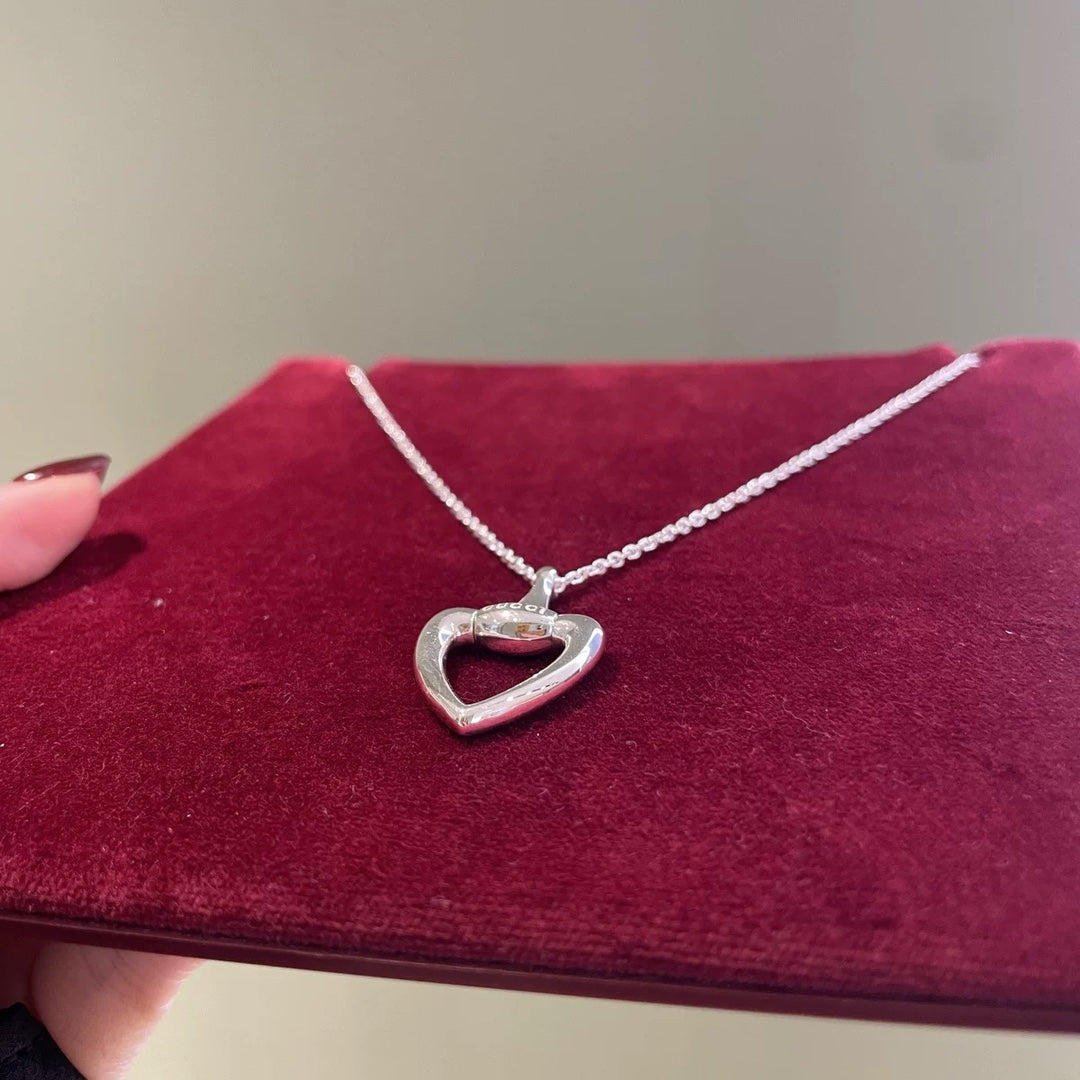 Heart Pendant Necklace in Polished Metal-Tone – Design 001 front product view