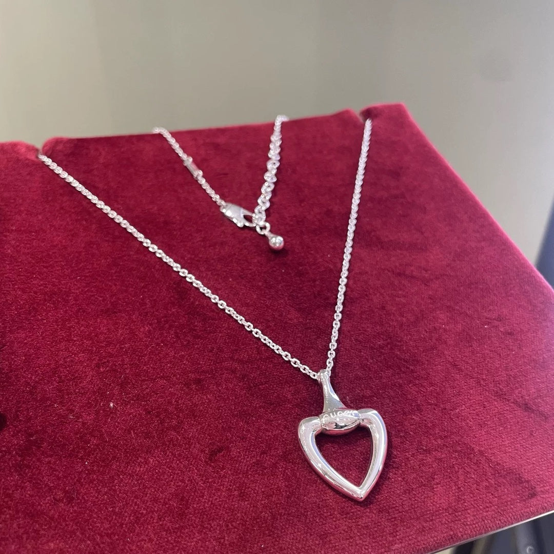 Heart Pendant Necklace in Polished Metal-Tone – Design 001 close-up detail