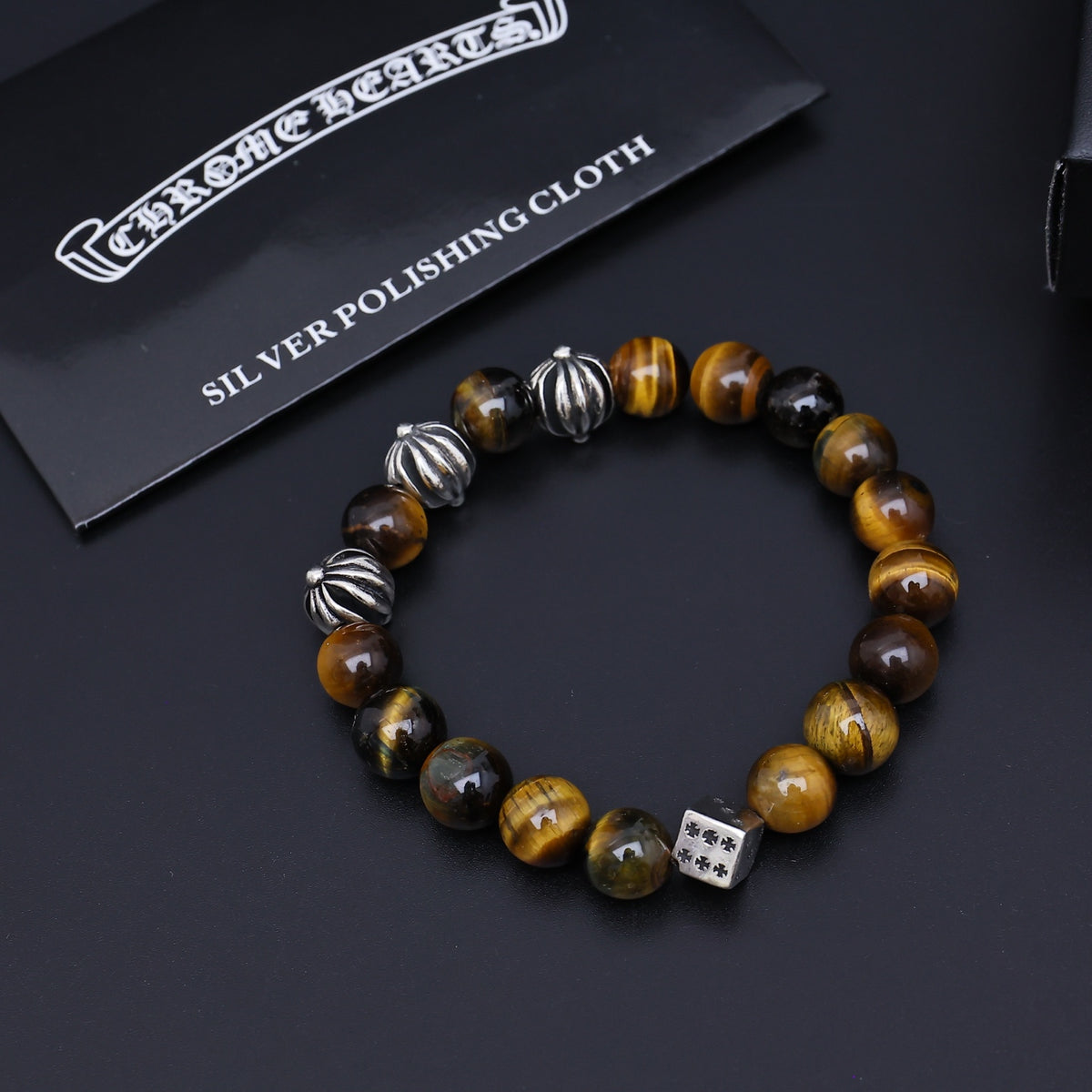 Gothic Emblem Beaded Bracelet in Antique Silver-Tone – Design 05 side detail