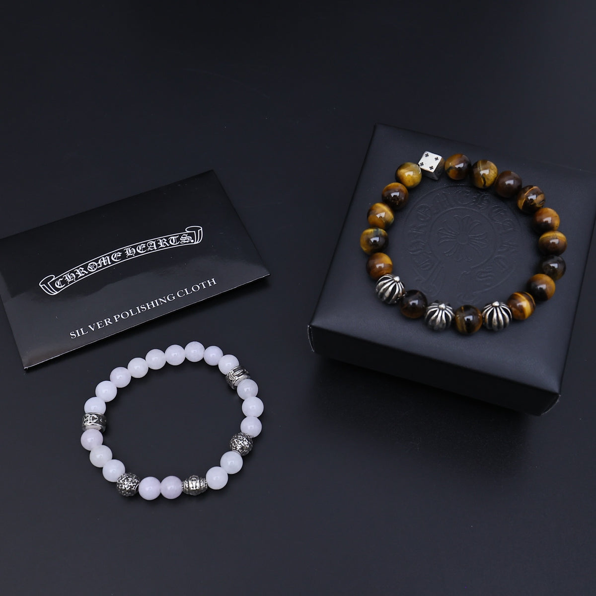 Gothic Emblem Beaded Bracelet in Antique Silver-Tone – Design 05 main product view