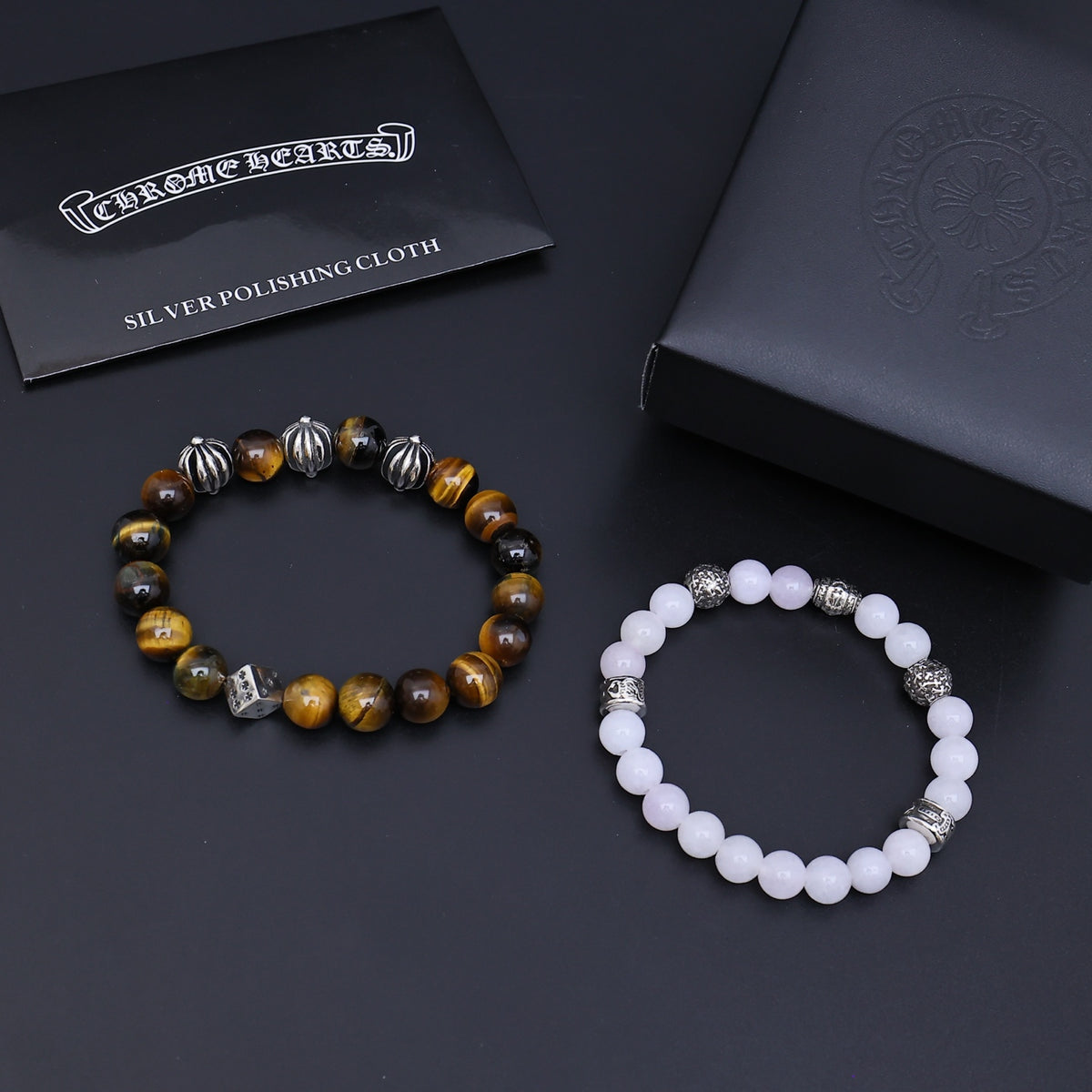 Gothic Emblem Beaded Bracelet in Antique Silver-Tone – Design 05 styled product view