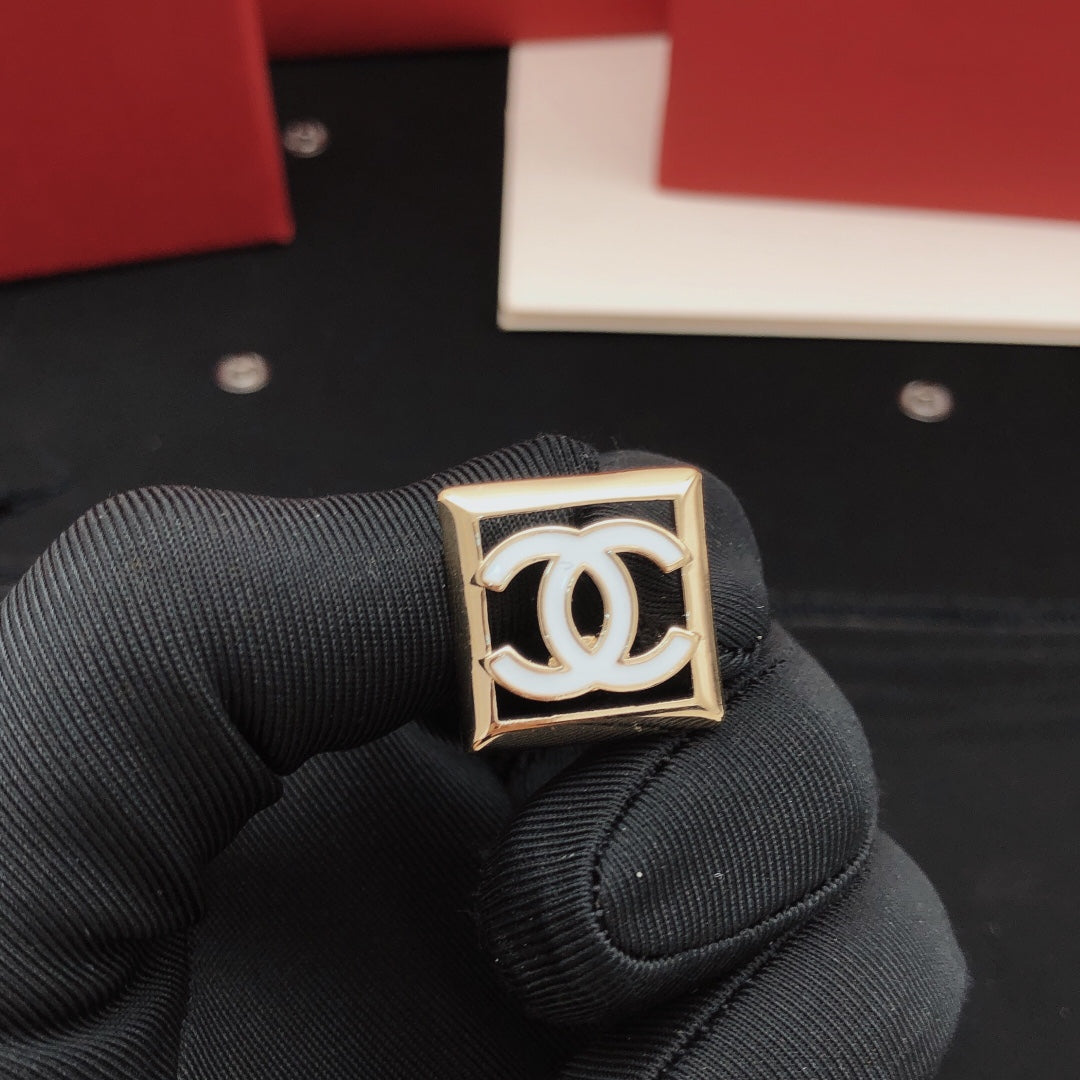 Square Stud Earrings in Gold-Tone – White Detail main product view