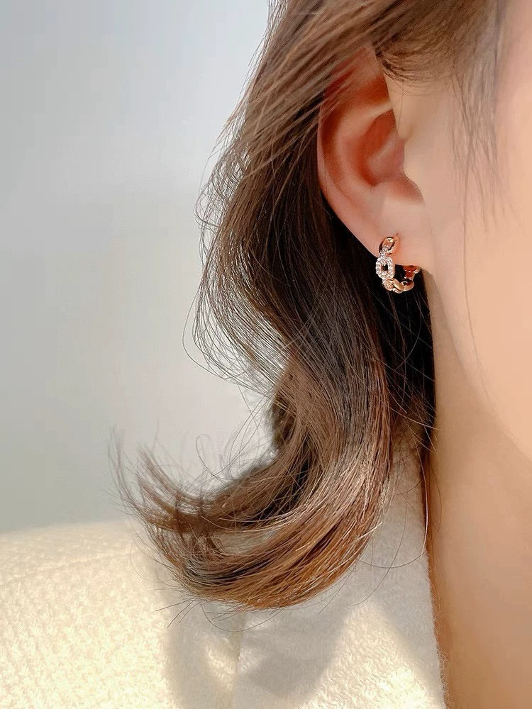 Signature Emblem Crystal-Accent Stud Earrings – Red Detail – Design 002 detail view